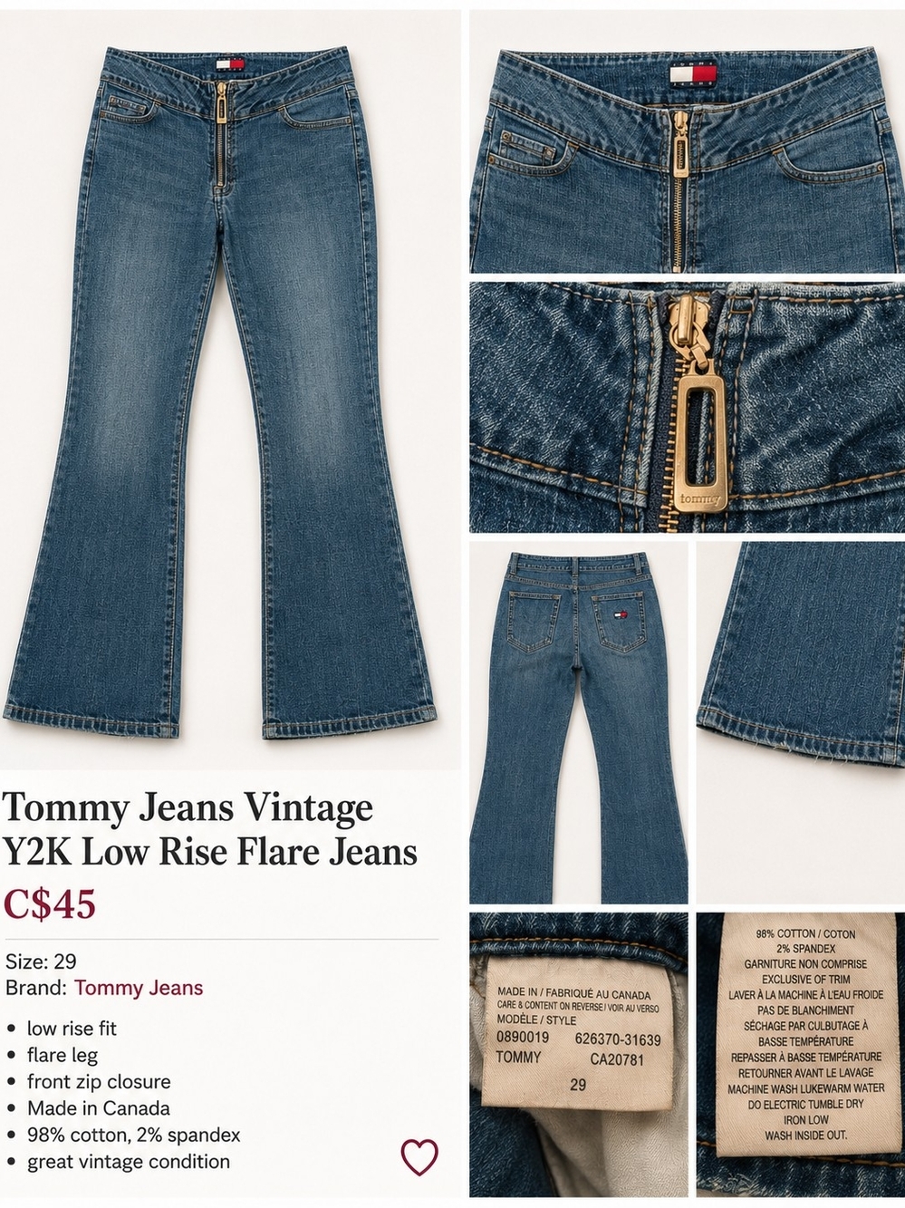Tommy Hilfiger Vintage Y2K Low Rise Flare Jeans - Blue